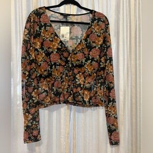 Forever 21+ long sleeve mesh floral crop top